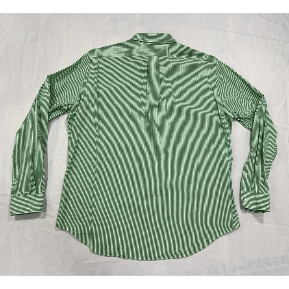 Polo Ralph Lauren Classic Fit Button Down Dress Shirt Green & White Purple Logo